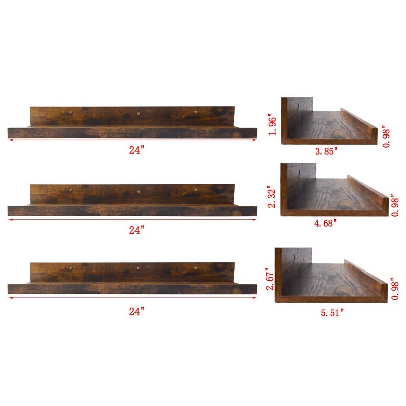Giftgarden 24 Inch Floating Shelves Wall Mounted Set of 3, Rustic Large Wall Shelves Picture Ledge Shelf for Bedroom Living Room Bathroom Kitchen, 3 Different Sizes - Image 3